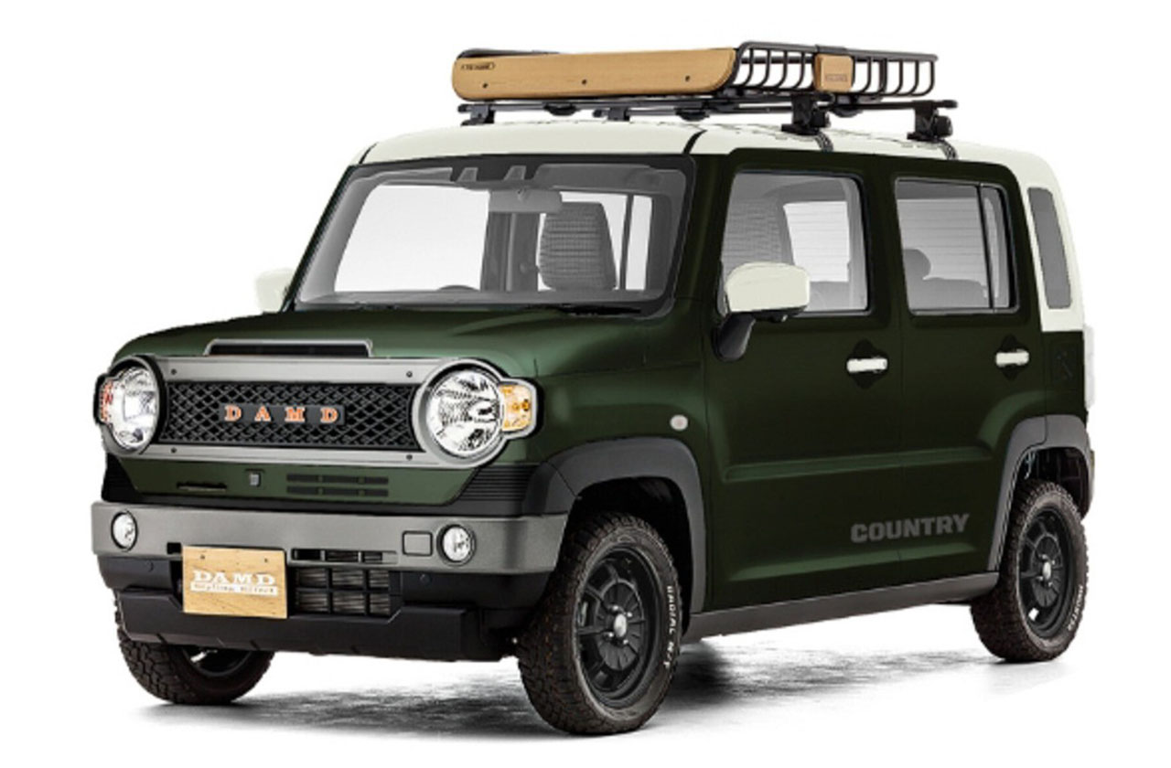 Kei car Suzuki Hustler stylized as an old Land Cruiser